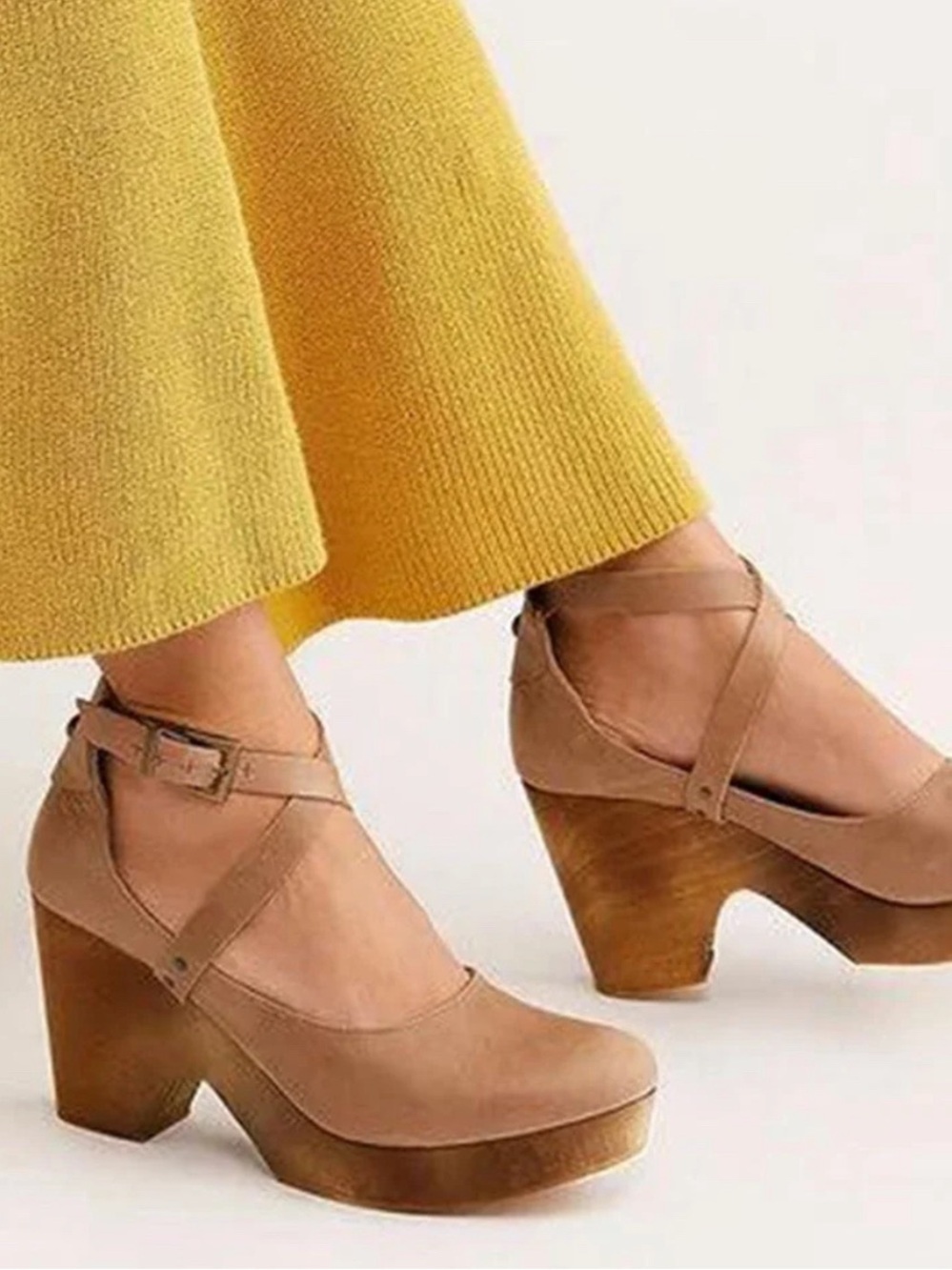 Free People Tan Suede Platform Mary Jane Pumps